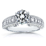 Kobelli Vintage Round and Princess Diamond Engagement Ring 1 4/5 CTW in 14k White Gold
