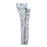 Kobelli Round and Baguette Diamond Art Deco Bridal Rings Set Certified 1 4/5ct TDW in 18k White Gold 51248X-102/7.5W