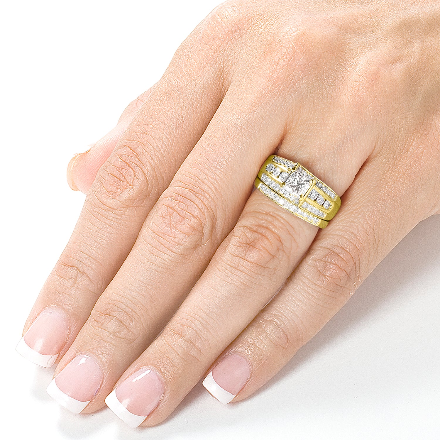 1 Carat Natural Diamond Princess Layered Bridal Set