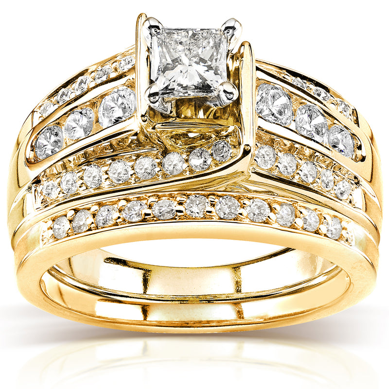 Princess Diamond Wedding Ring Set 1 Carat (ctw) in 14K White or Yellow Gold