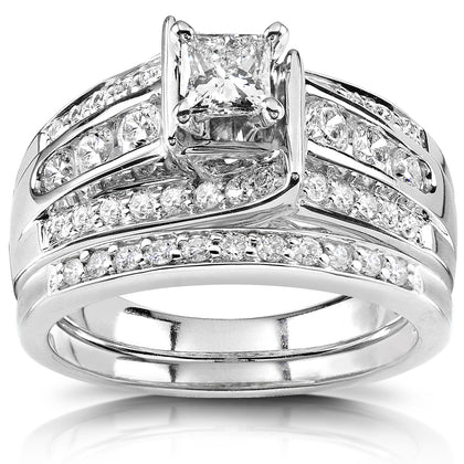 Princess Diamond Wedding Ring Set 1 Carat (ctw) in 14K White or