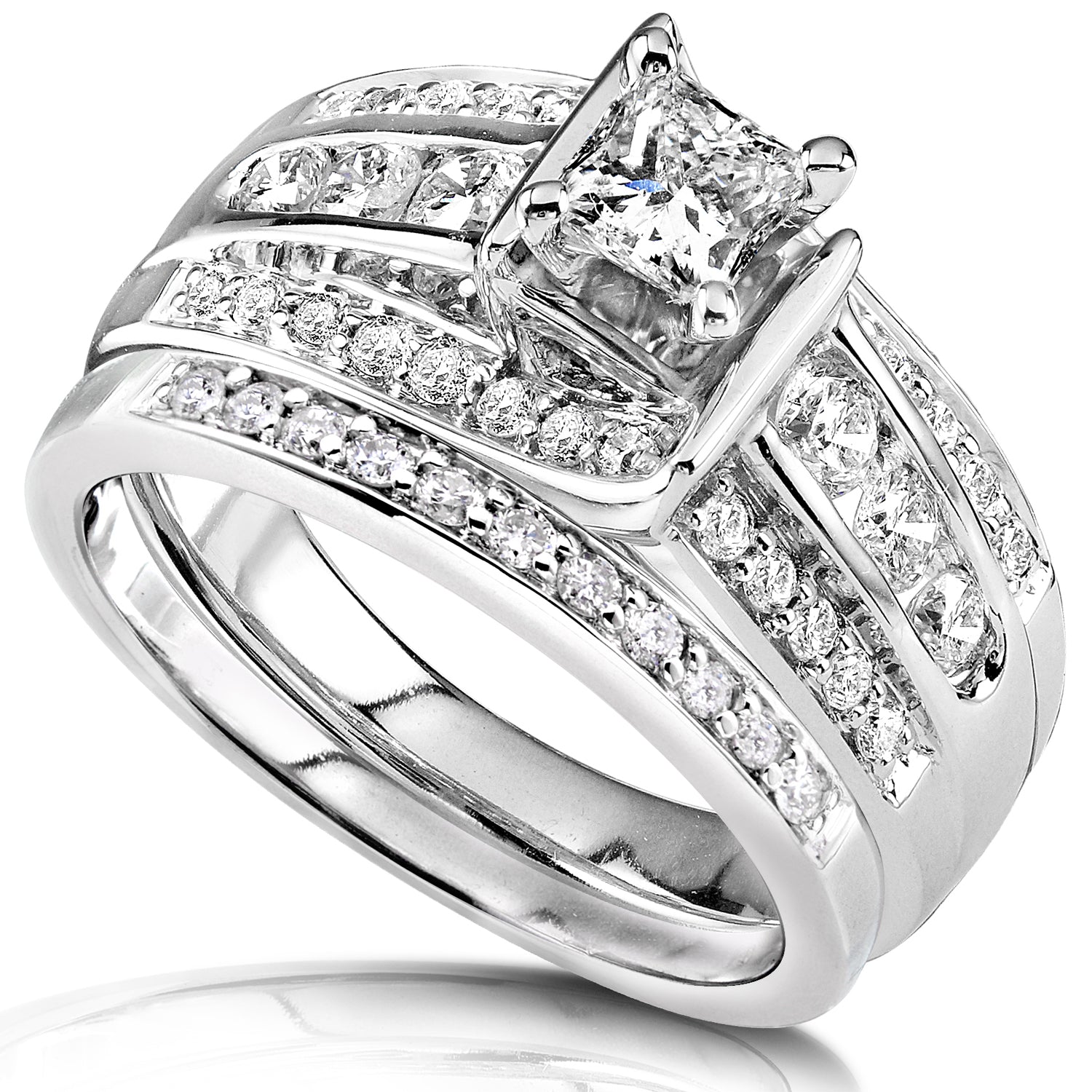 1 Carat Natural Diamond Princess Layered Bridal Set