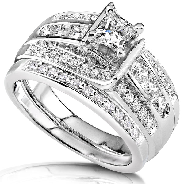 Princess Diamond Wedding Ring Set 1 Carat (ctw) in 14K White or