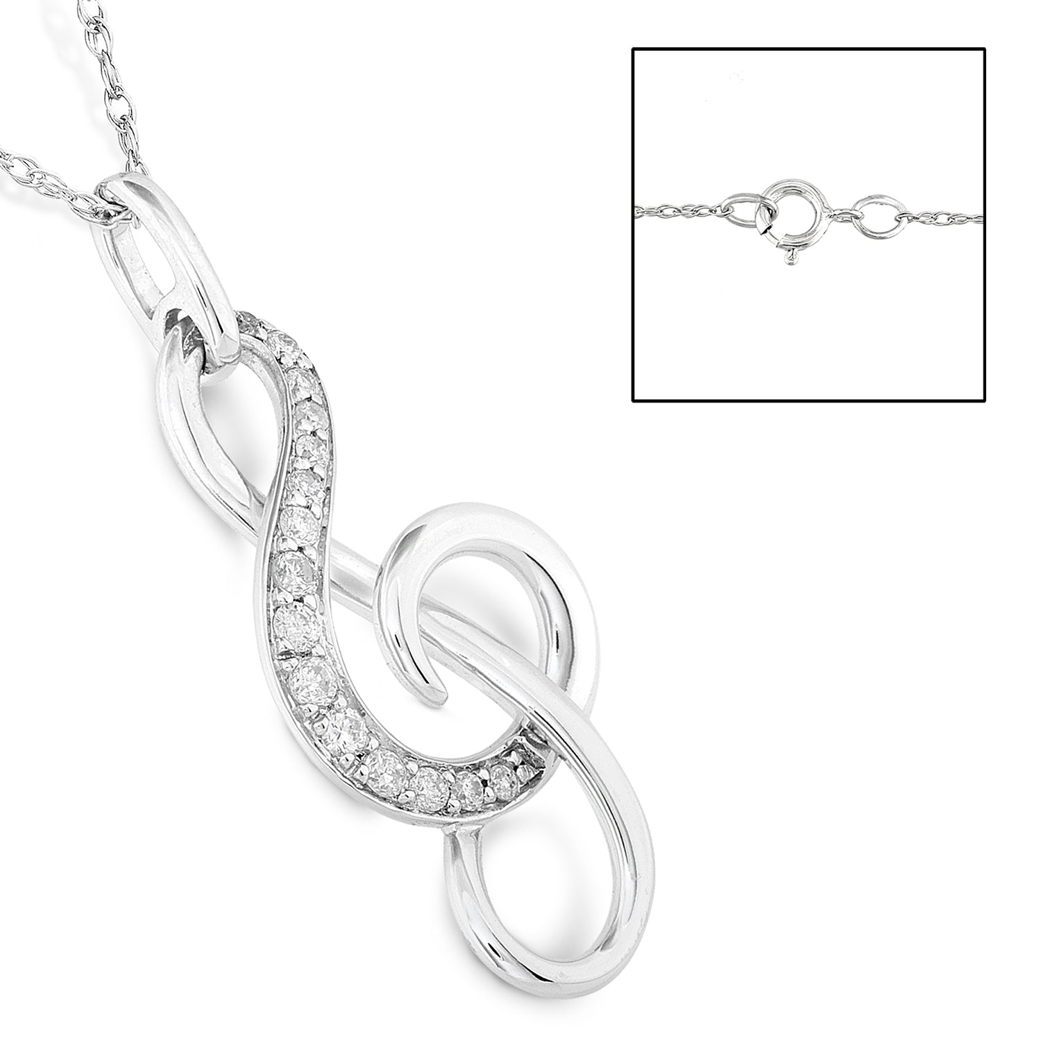 Kobelli Diamond Musical Note (Treble Clef) Pendant & Chain in 14K Gold