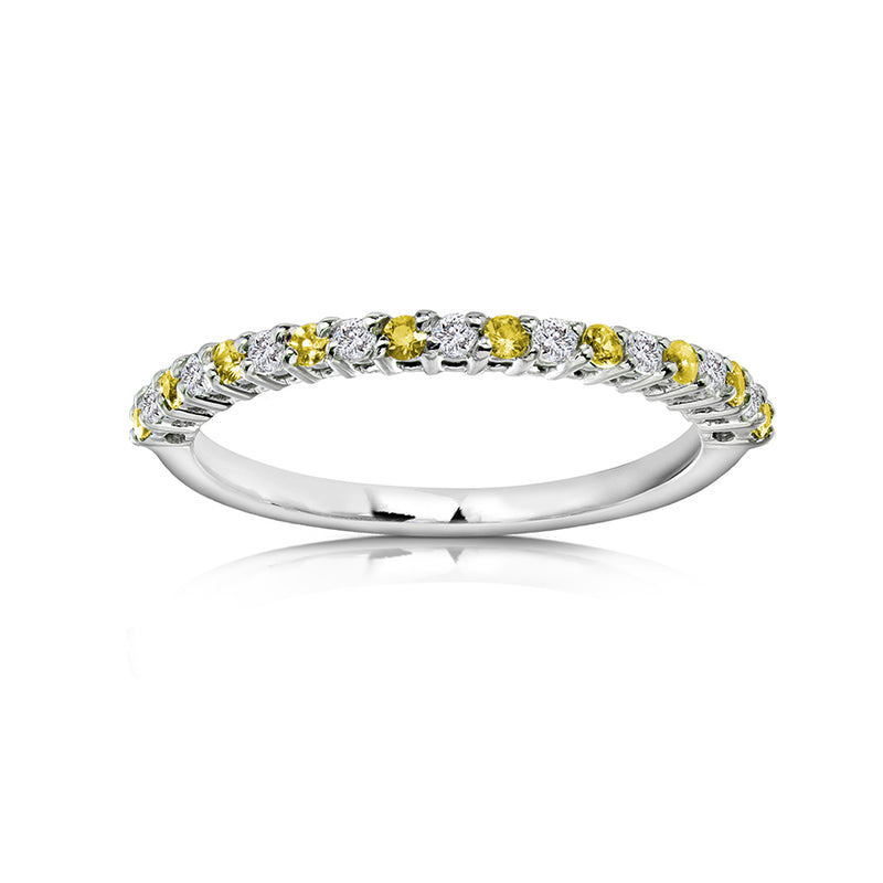 Alternerande ring - vit diamant - gul safir