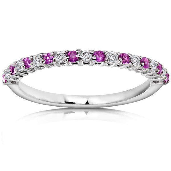 Kobelli Alternating Pink Sapphire White Diamond Gold Band (1/4ct TCW)