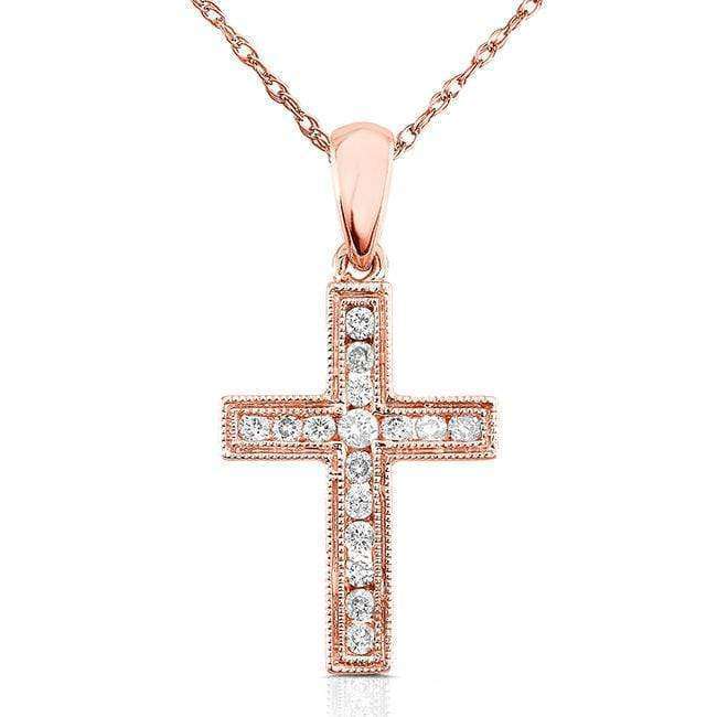 Kobelli Diamond Cross Pendant 1/6 carats total in 14k Rose Gold (18" Chain)