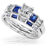 Kobelli blå safir & diamant vielsesringe sæt 1 1/4 karat (ctw) i 14 k hvidguld