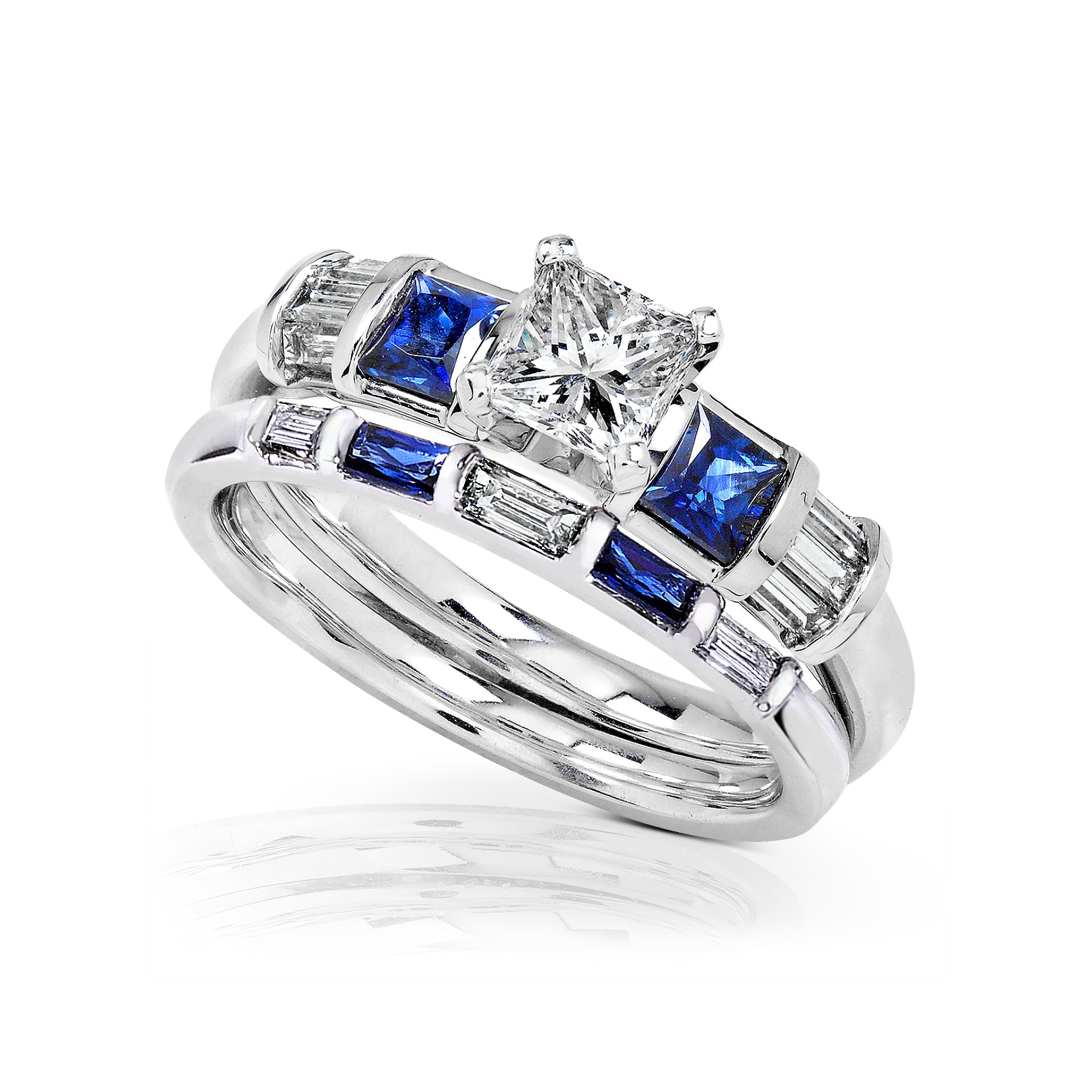 Blue Sapphire & Diamond Wedding Rings Set 1 1/4 Carat (ctw) In 14k Blue Sapphire & Diamond Wedding Rings Set 1 1/4 Carat (ctw) In 14k