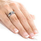 Kobelli Blue Sapphire & Diamond Wedding Rings Set 1 1/4 Carat (ctw) In 14k White Gold