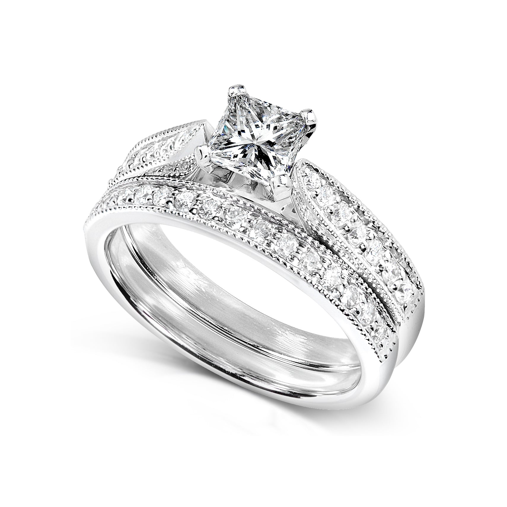 0.8 Carat Natural Diamond Princess Sophie Bridal Set
