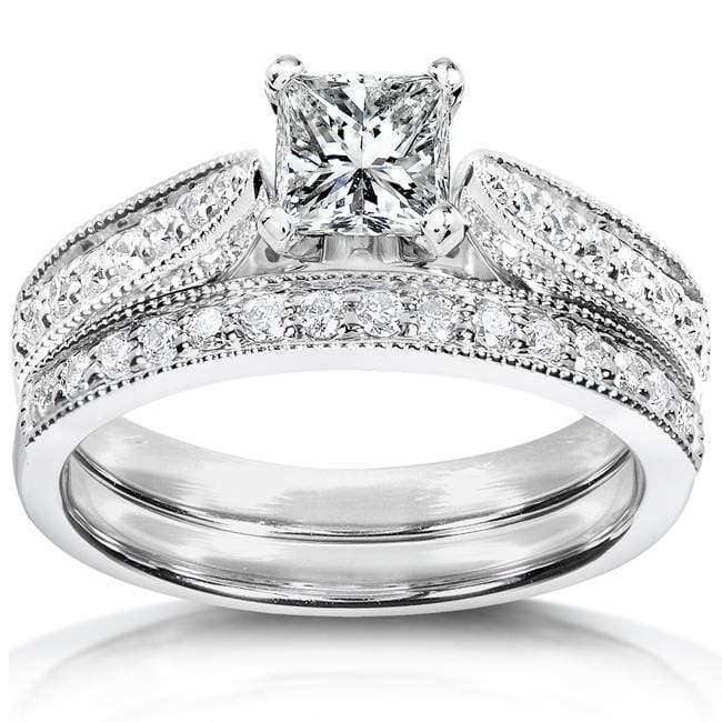 Kobelli Princess Diamond Peg-head Milgrain Pave Bridal Set 4/5ct.tw 14k Gold