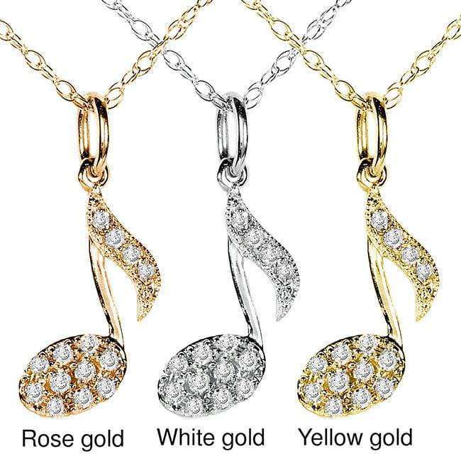 Kobelli Diamond Musical Symbol (Eighth Note) Pendant & Chain in 14K White Gold