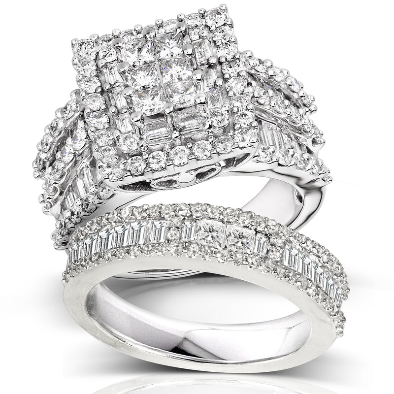 Kobelli Square Cluster Composite Diamond Bridal Set 2 5/8 CTW 14K White Gold