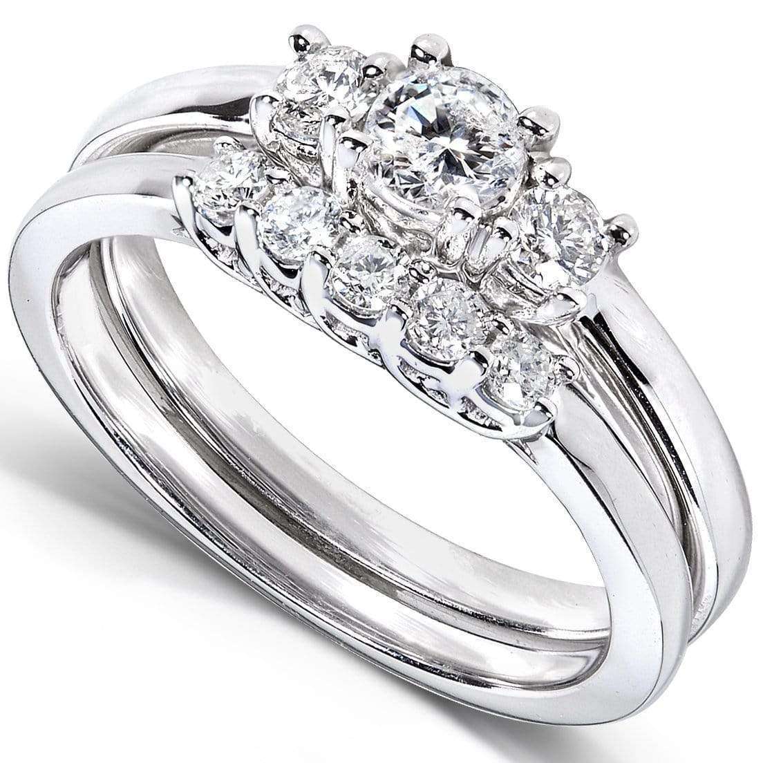 Kobelli Diamond 3-Stone Solid Shank Bridal Set 1/2ct.tw 14k White Gold