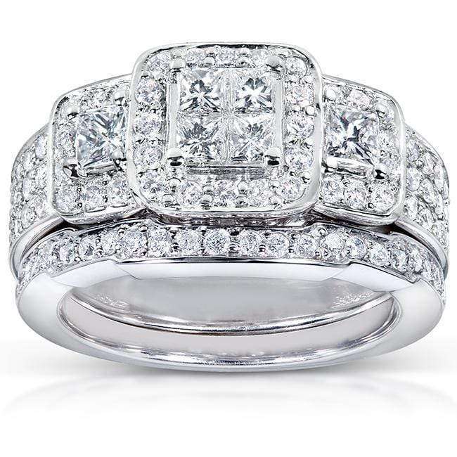 Kobelli Princess Diamond Wedding Ring Set 1 1/6 carat (ctw) in 14k White Gold