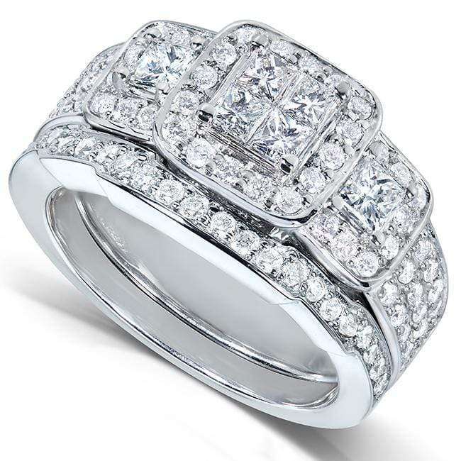 Kobelli Princess Diamond Wedding Ring Set 1 1/6 carat (ctw) in 14k White Gold