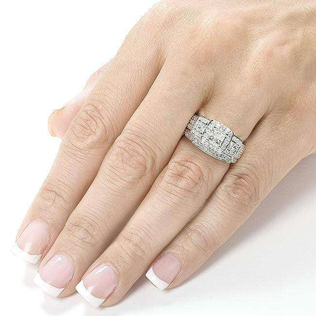 Kobelli Princess Diamond Wedding Ring Set 1 1/6 carat (ctw) in 14k White Gold