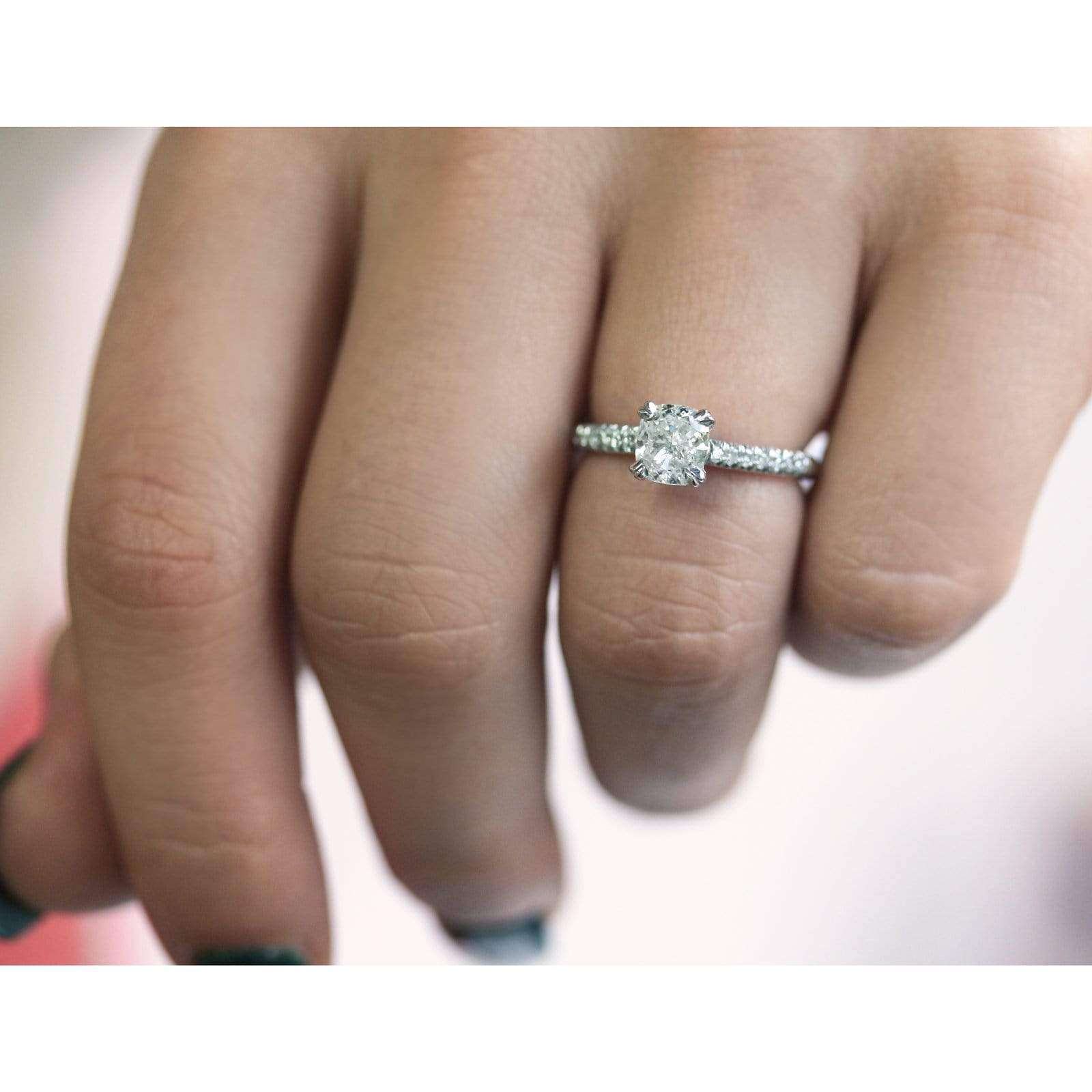 Kobelli Cushion 1ct Diamond French Pave Ring 14k White Gold