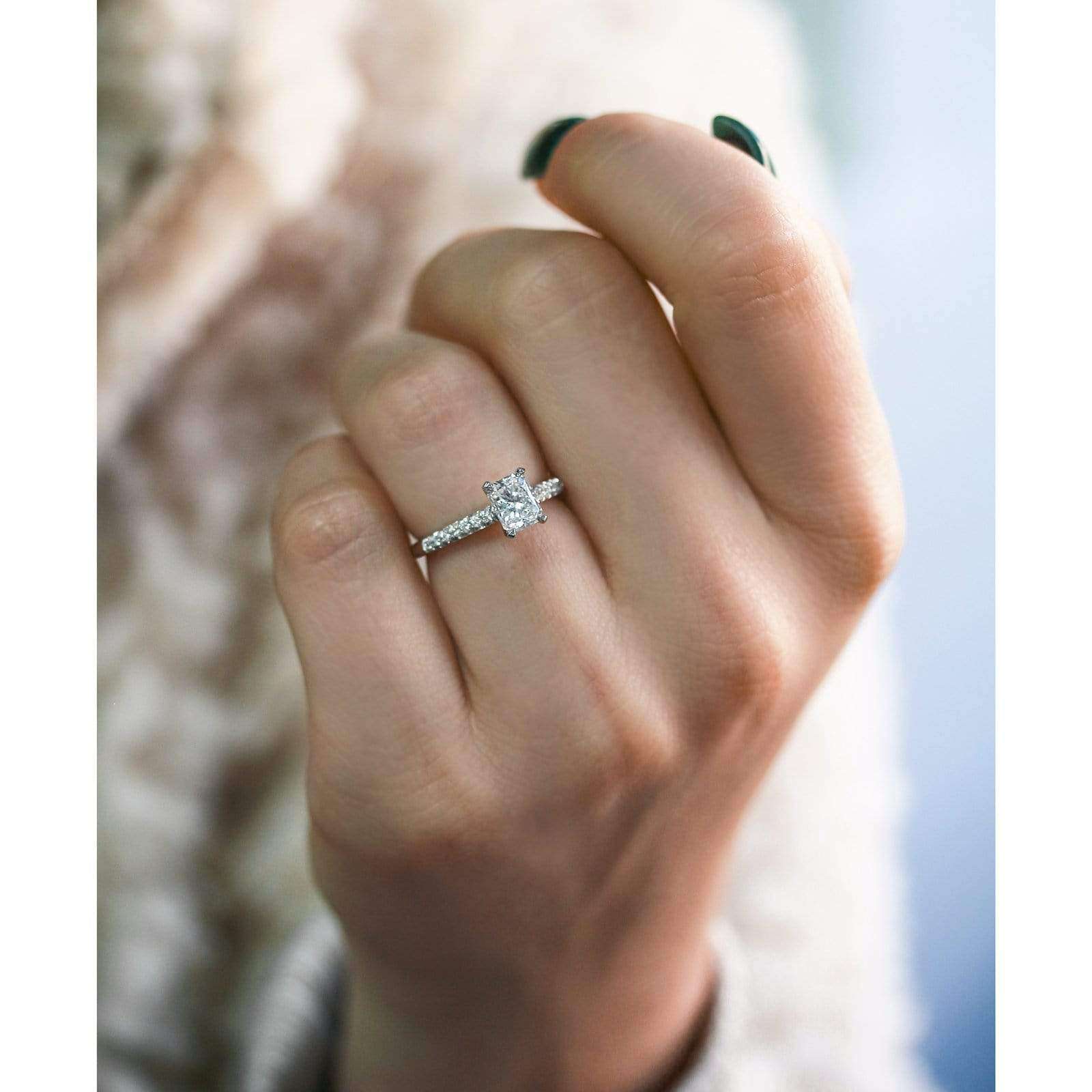 Kobelli Radiant 1ct Diamond French Pave Ring 14k White Gold