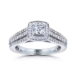 1/2ct.tw Mehrreihiger Diamant-V-Bridge-Halo-Ring aus 14 Karat Weißgold