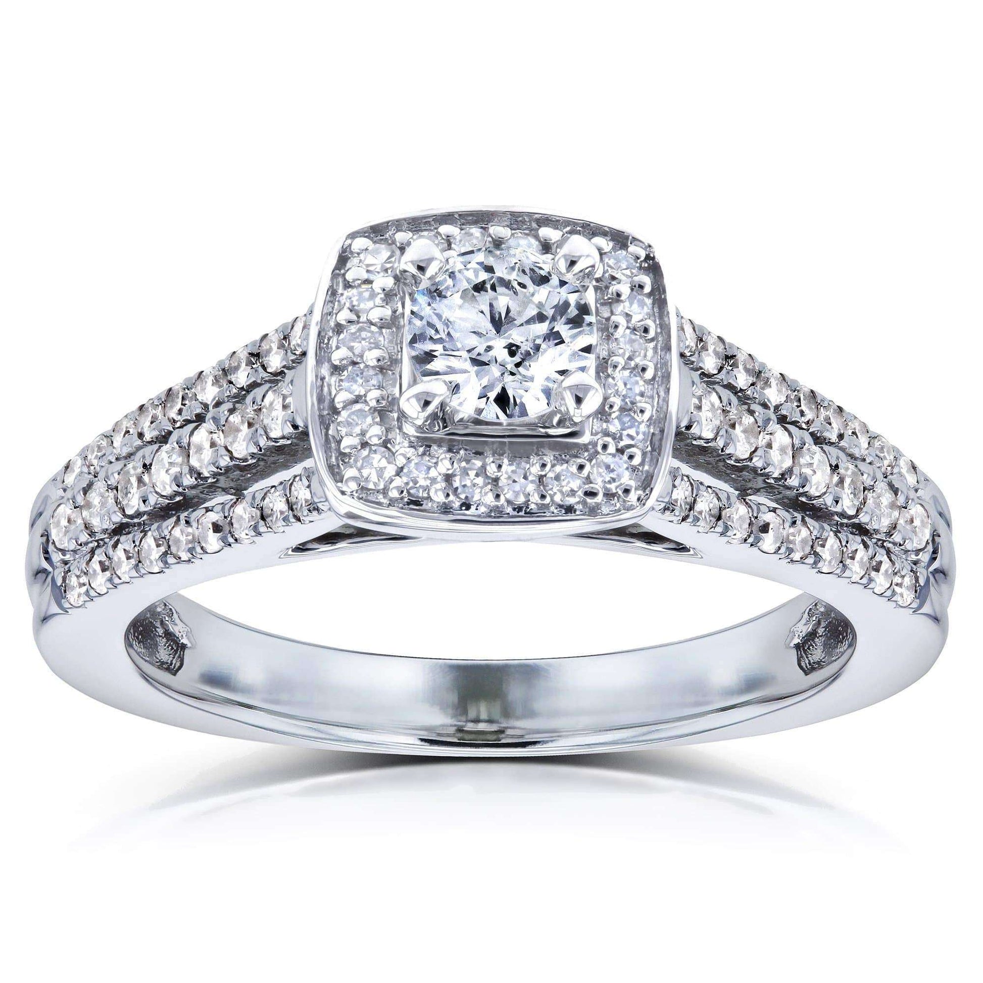 Kobelli 1/2ct.tw Multi-Row Diamond V-Bridge Halo Ring 14k White Gold