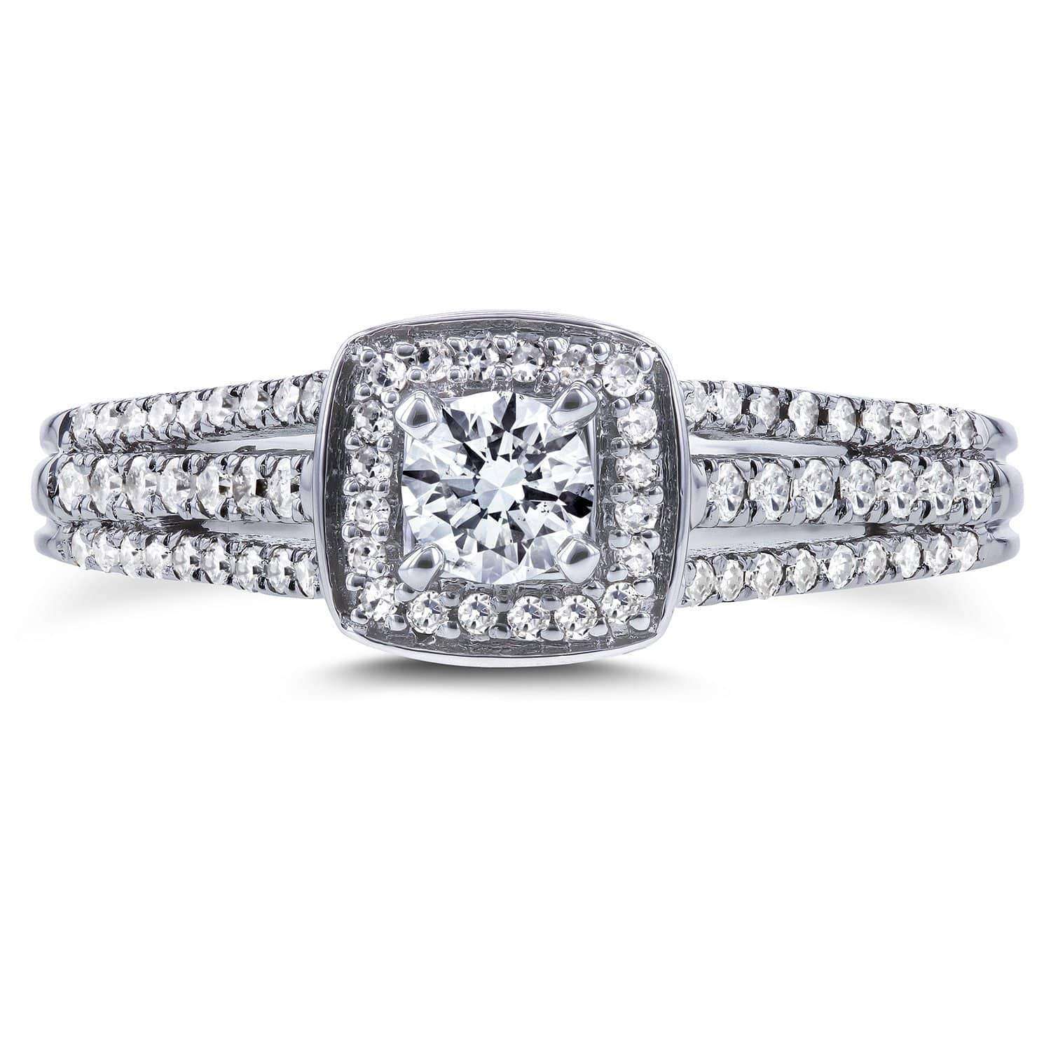 Kobelli 1/2ct.tw Multi-Row Diamond V-Bridge Halo Ring 14k White Gold