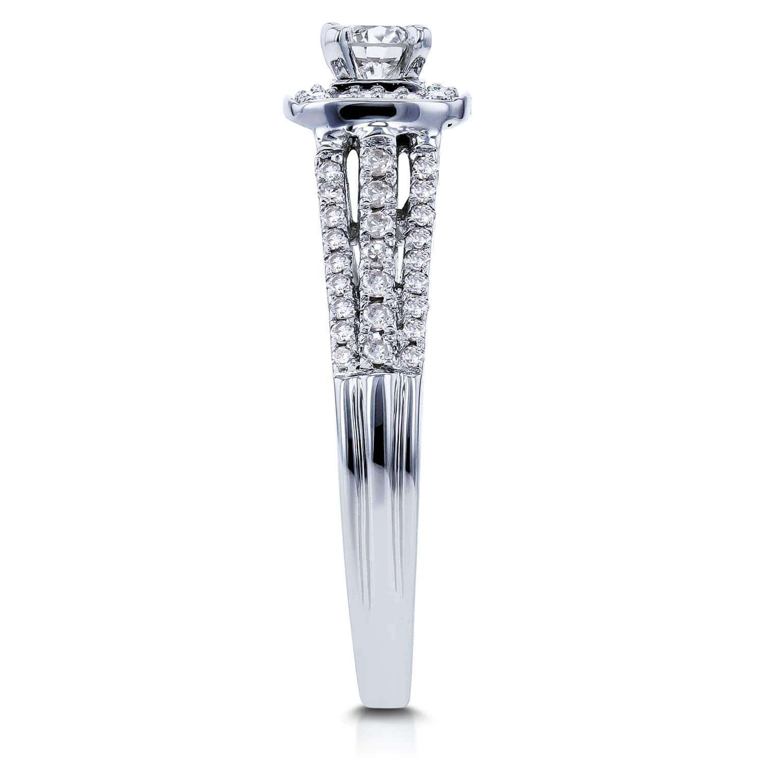 Kobelli 1/2ct.tw Multi-Row Diamond V-Bridge Halo Ring 14k White Gold