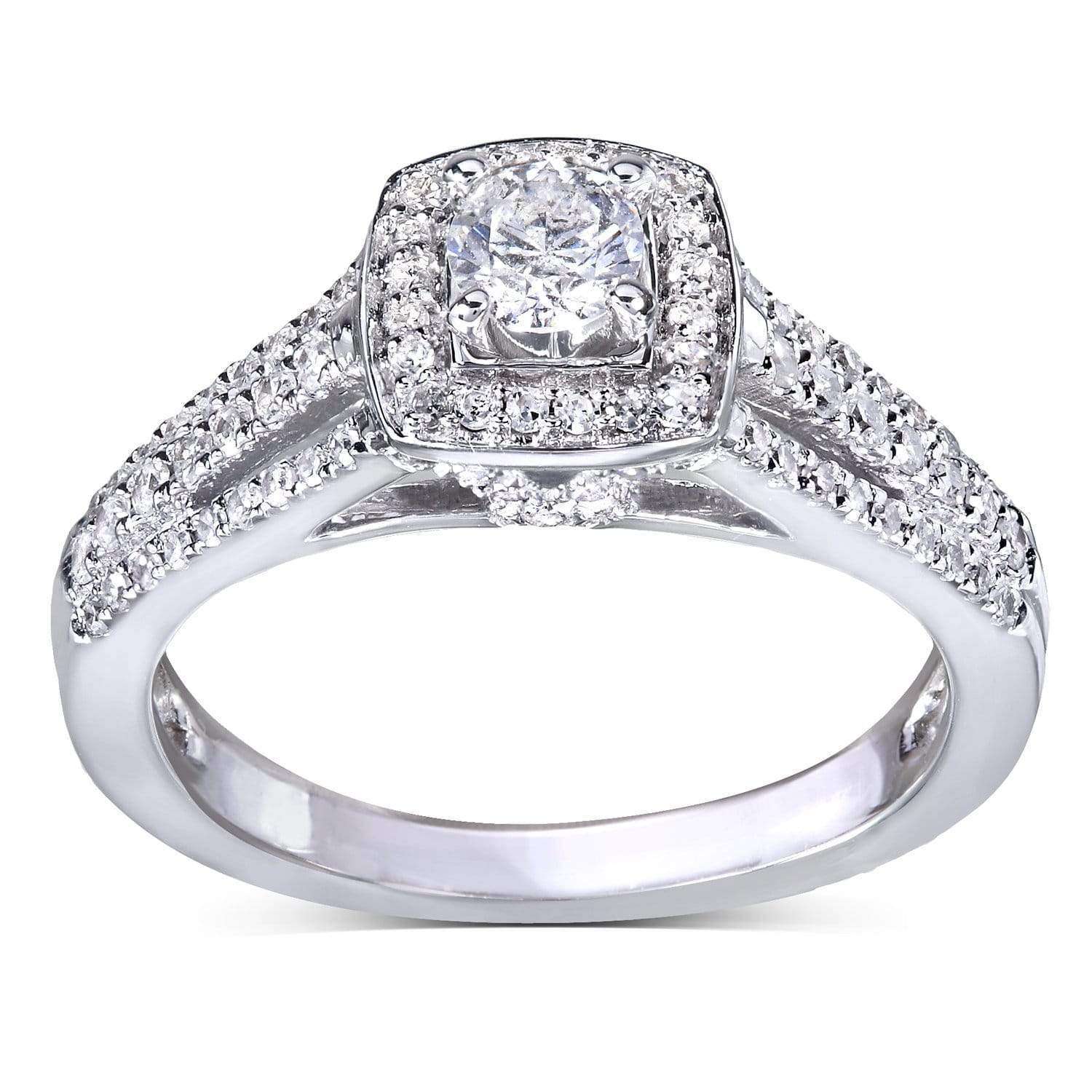 Kobelli 1/2ct.tw Multi-Row Diamond V-Bridge Halo Ring 14k White Gold