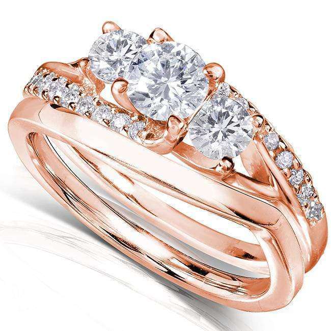 Kobelli Round Diamond Bridal Set Ring 1 Carat (ctw) in 14k Rose Gold Option