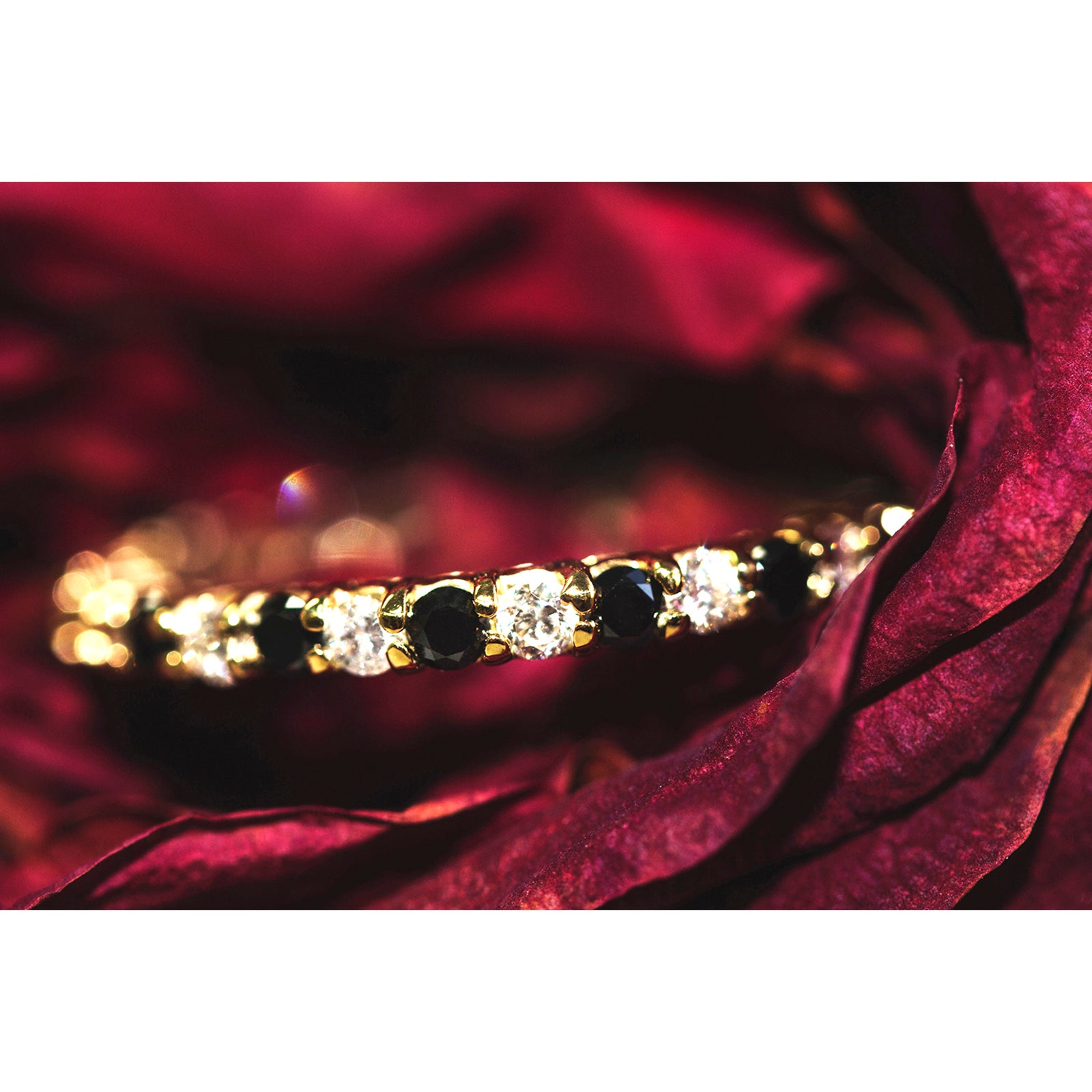 1 Carat Black & White Natural Diamond Eternity Alternating Ring