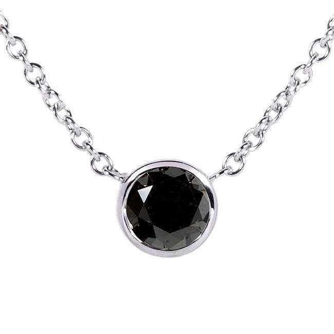 Kobelli Black Diamond 1/2 Carat Solitaire Bezel Necklace in 14K White Gold (16" Chain) 61716R-50BK-W