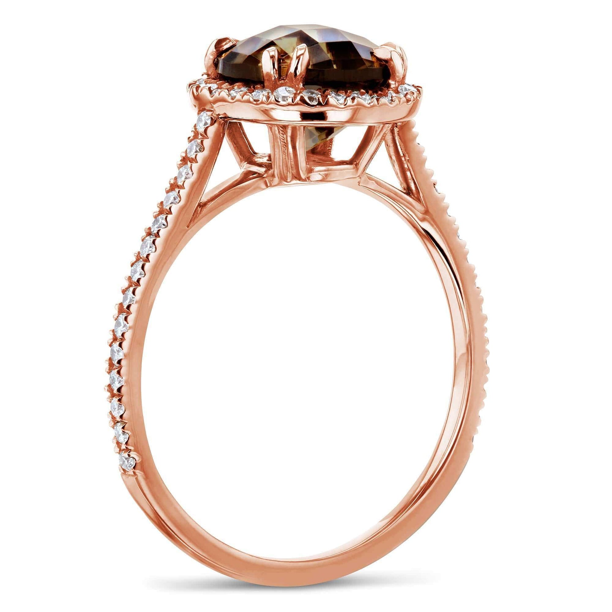 Kobelli Checkered Smokey Quartz Halo Rose Gold Ring