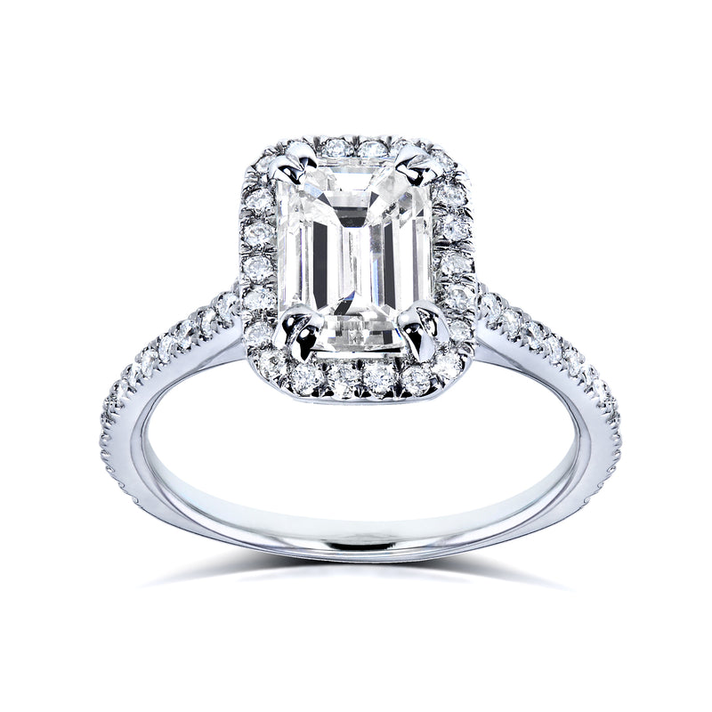 1 karat naturlig diamant smaragdskåret Halo-ring