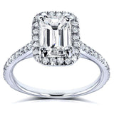 Kobelli Smaragd-Diamant-Halo-Verlobungsring 1 1/4 CTW in 14 Karat Weißgold