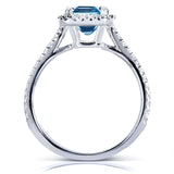 Kobelli Emerald Cut Swiss Blue Topaz og Diamond Halo Ring 1 3/4 karat CTW 14k hvidguld