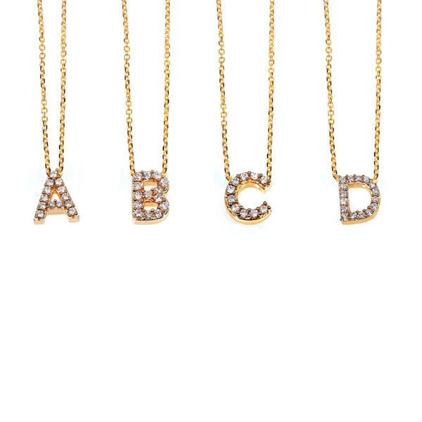 Small A-Z Letter Diamond Pendant Gold