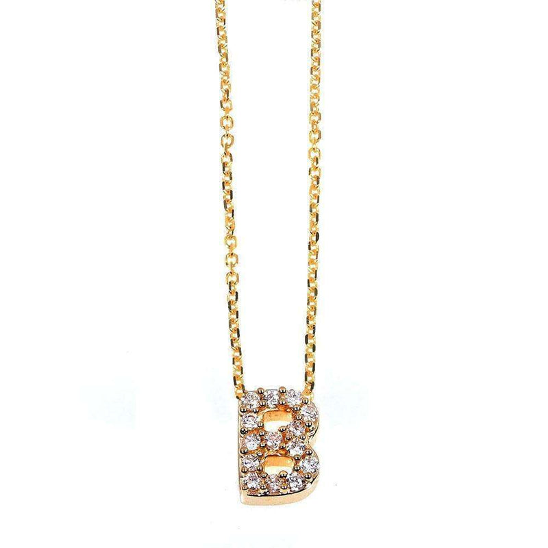 18K White Gold Diamond Letter B Necklace