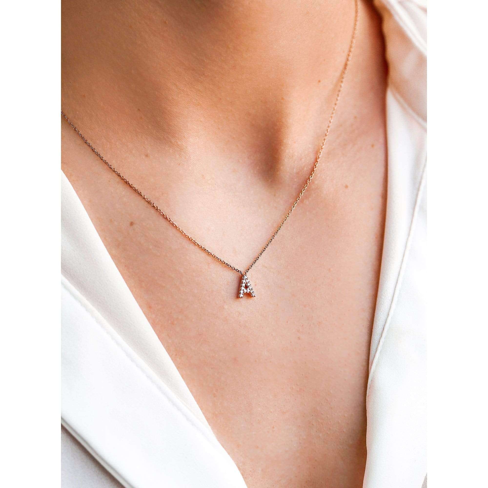 Kobelli Small A-Z Letter Diamond Pendant Gold