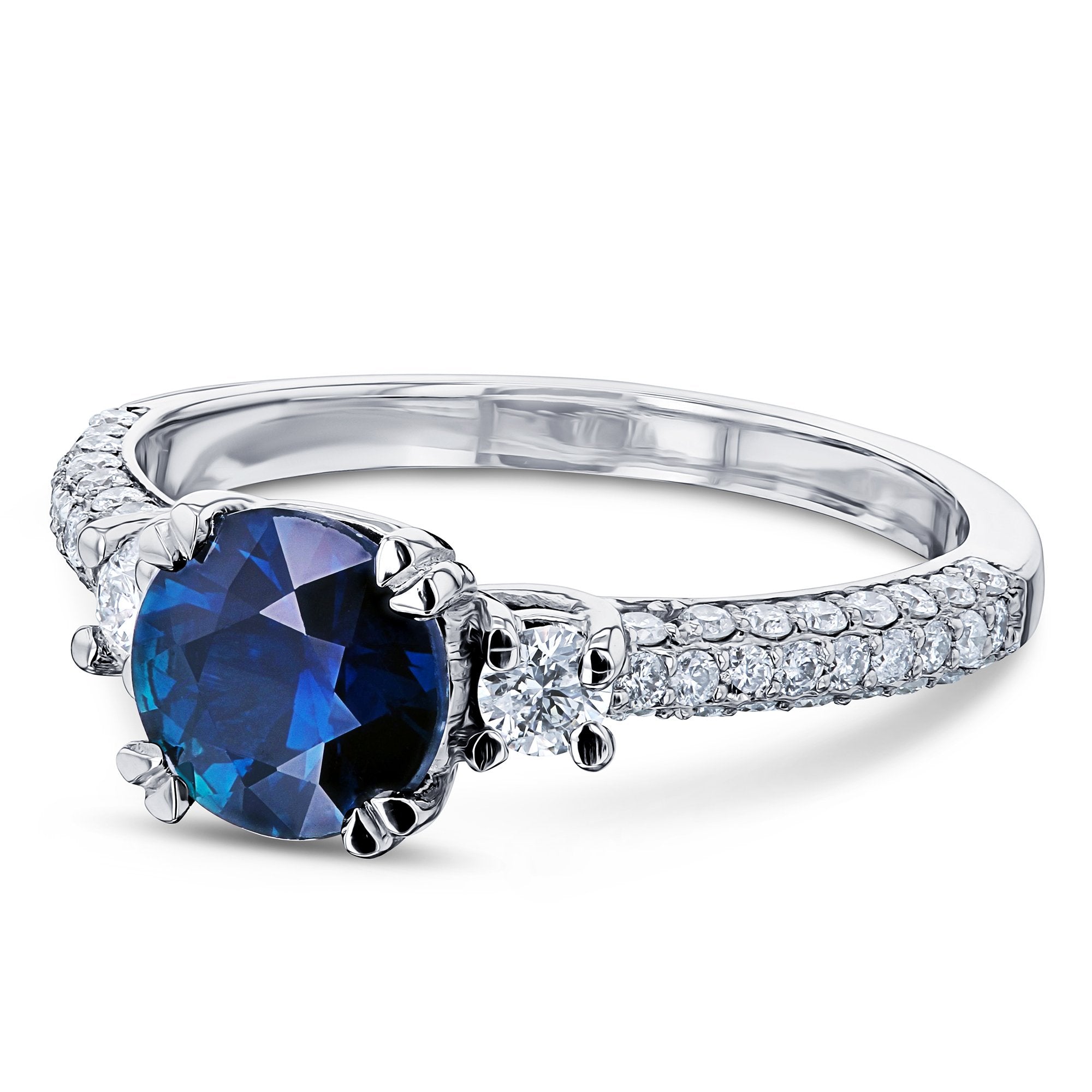 Three-Stone Sapphire and Diamond Engagement Ring 1 1/2 CTW in 14k Gold ...