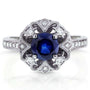 Kobelli Antique Round Blue Sapphire and Diamond Vintage Style Engagement Ring 1 1/2 Carat (ctw) in 14k White Gold