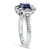 Kobelli Antique Round Blue Sapphire and Diamond Vintage Style Engagement Ring 1 1/2 Carat (ctw) in 14k White Gold