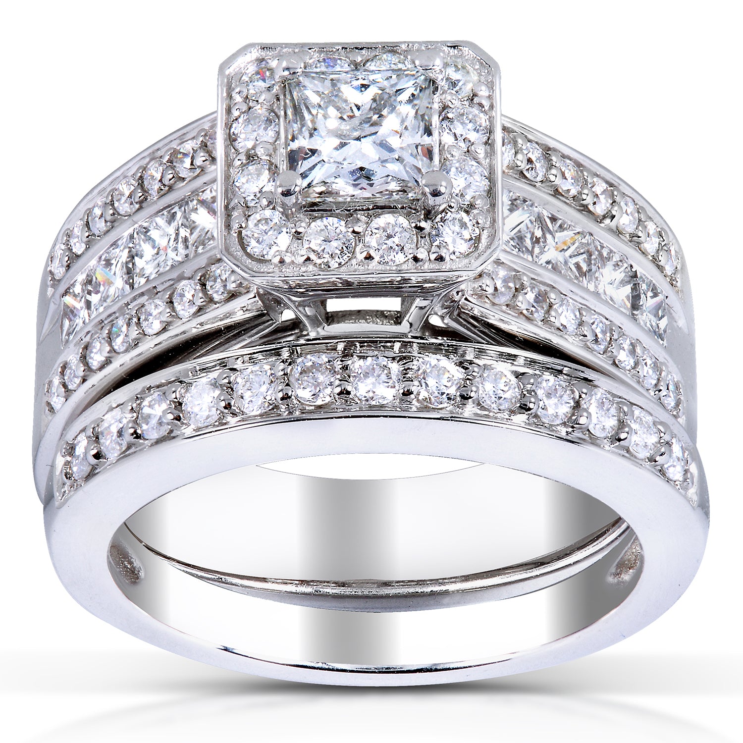 1.6 Carat Natural Diamond Multi-Row Halo Francis Bridal Set
