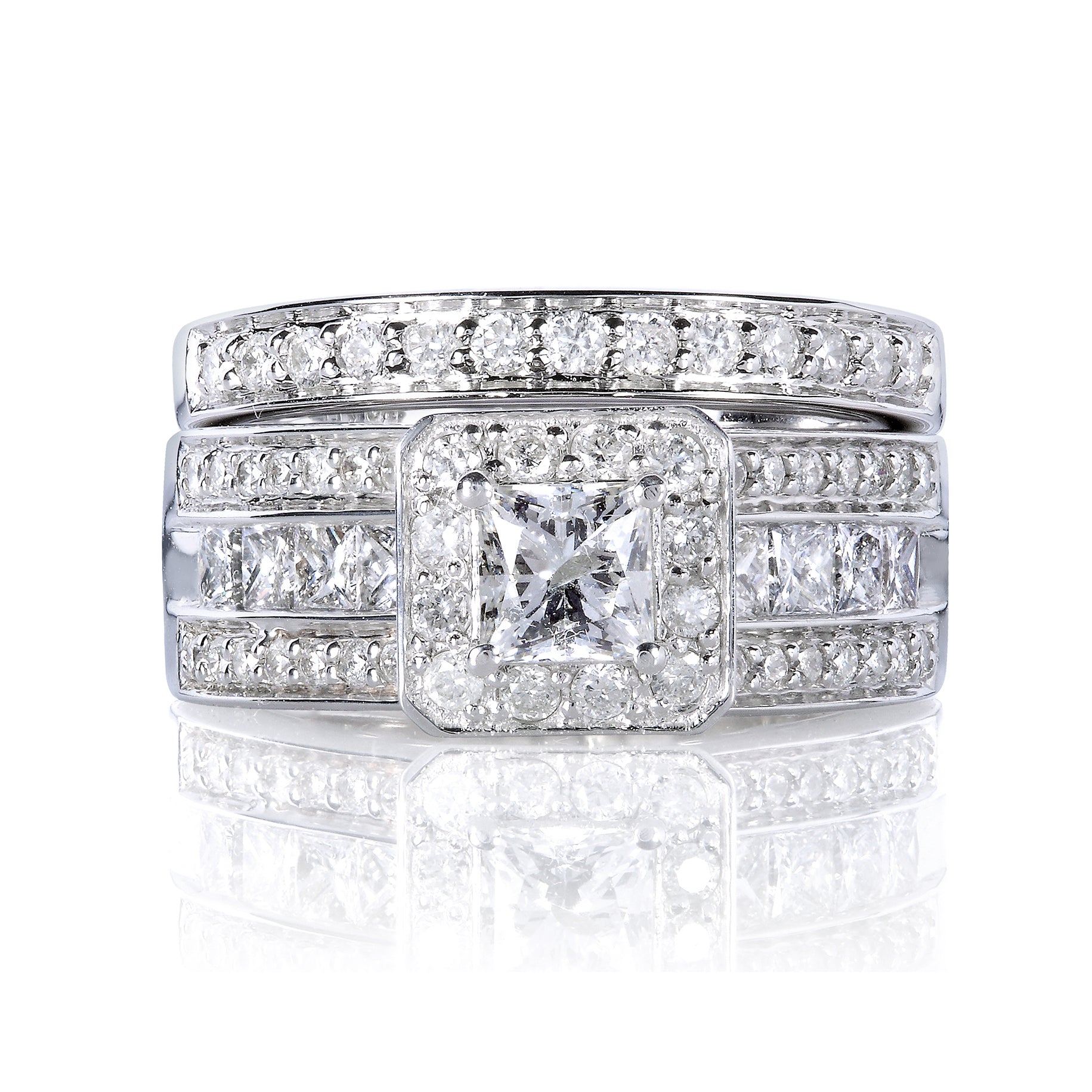 1.6 Carat Natural Diamond Multi-Row Halo Francis Bridal Set