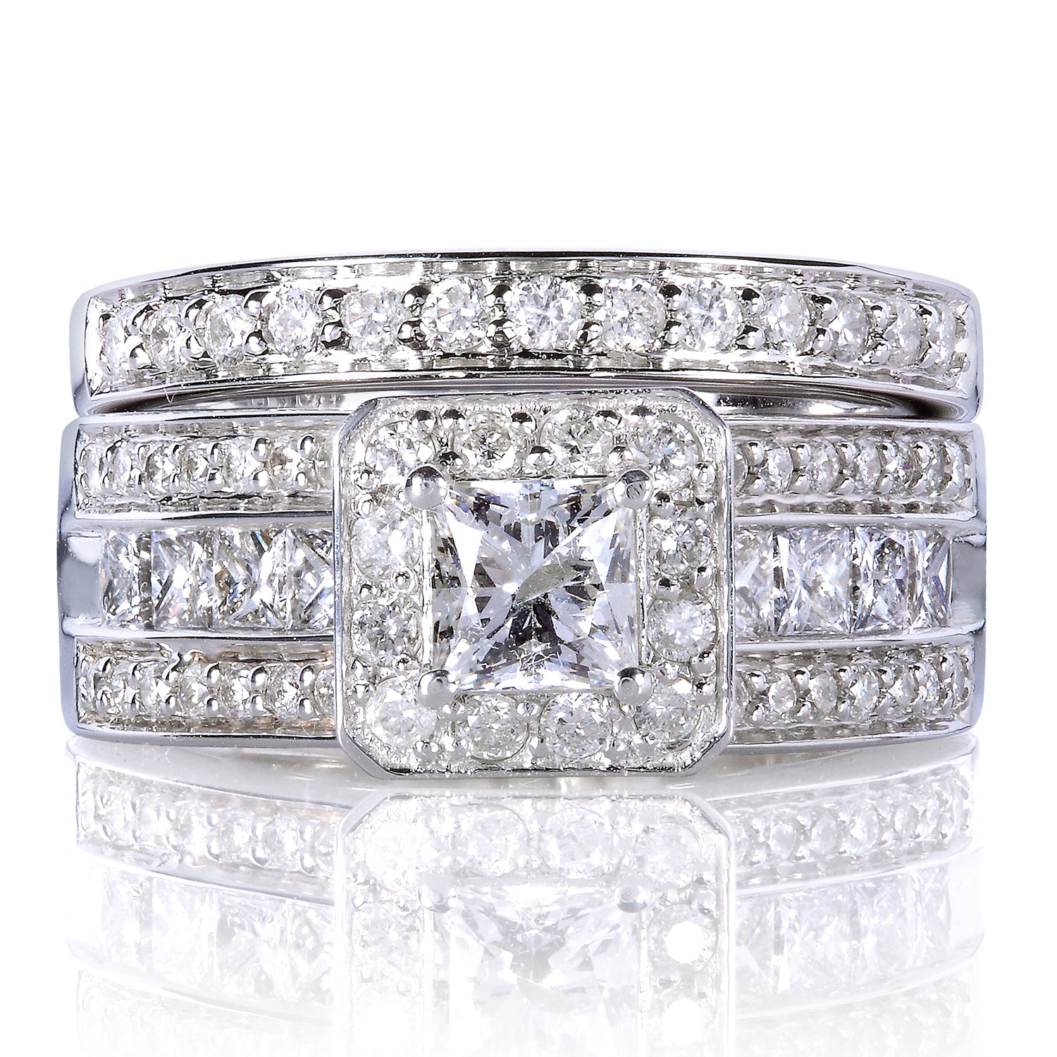 1.6 Carat Natural Diamond Multi-Row Halo Francis Bridal Set