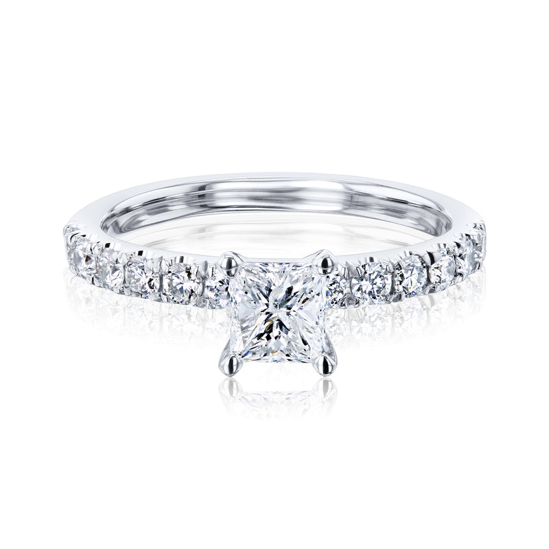 anel de noivado com pavé francês de diamante princesa 1ct.tw