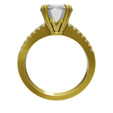 Rundschliff-Moissanit-Verlobungsring mit Diamant 2 1/10 CTW 14 Karat Gelbgold