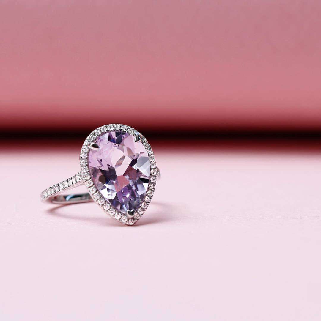 Kobelli Pear Lavender Amethyst and Diamond Ring 10k Gold (4 5/8 CTW)