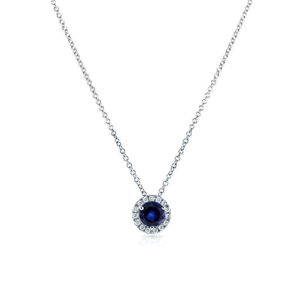 Kobelli Round Blue Sapphire and Diamond Halo Necklace 4/5 Carat (ctw) in 14k White Gold 61990RBS