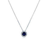 Kobelli rund blå safir och diamanthalohalsband 4/5 karat (ctw) i 14k vitguld 61990RBS